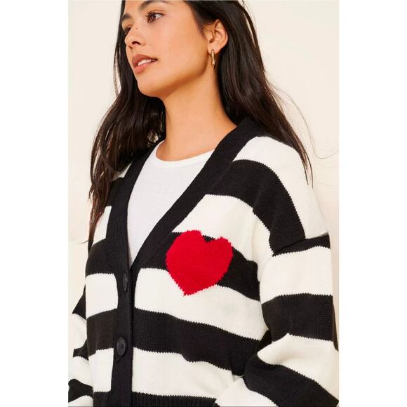 RD Style for Anthropologie Heart Striped Cardigan Sweater. Retails $100 - Picture 2 of 11
